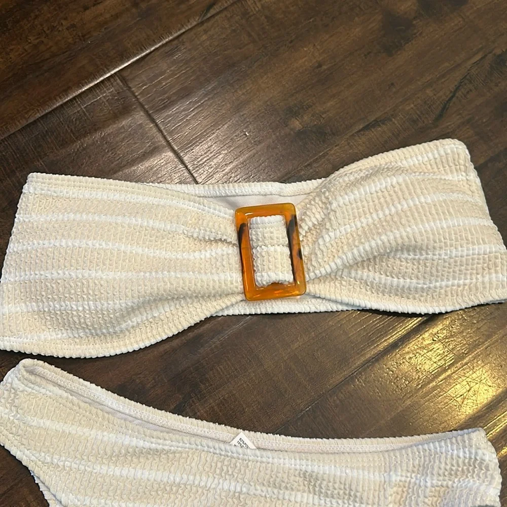 Hot!! NWOT Strapless Bikini Set Size S khaki & White - Picture 1 of 5